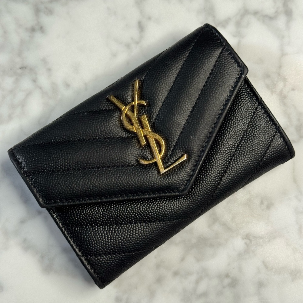 Saint Laurent Black Quilted Leather Card & Key Holder with Gold YSL Logo - Picture 2 of 7